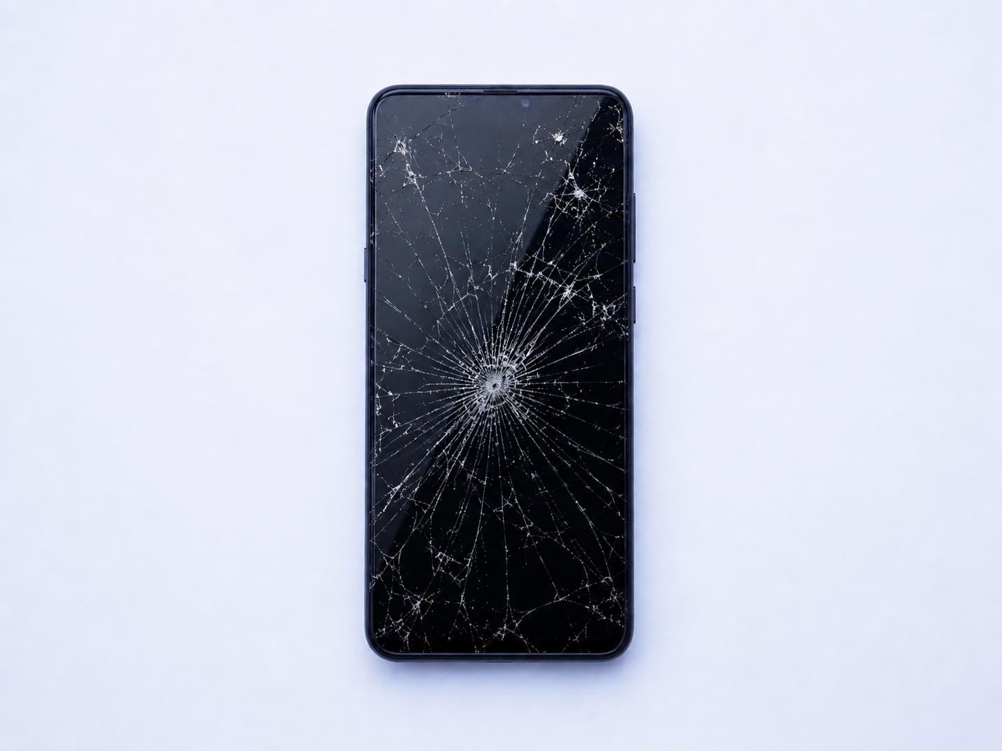 Smartphone avec écran cassé avant réparation chez STUFF Aubagne